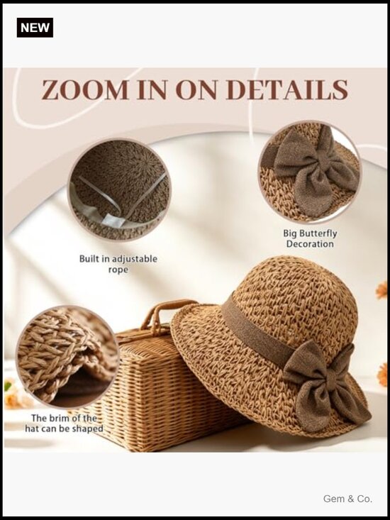 Elegant Woven Straw Sun Hat with Bow, Wide Brim Bucket, Foldable & Breathable main image 5